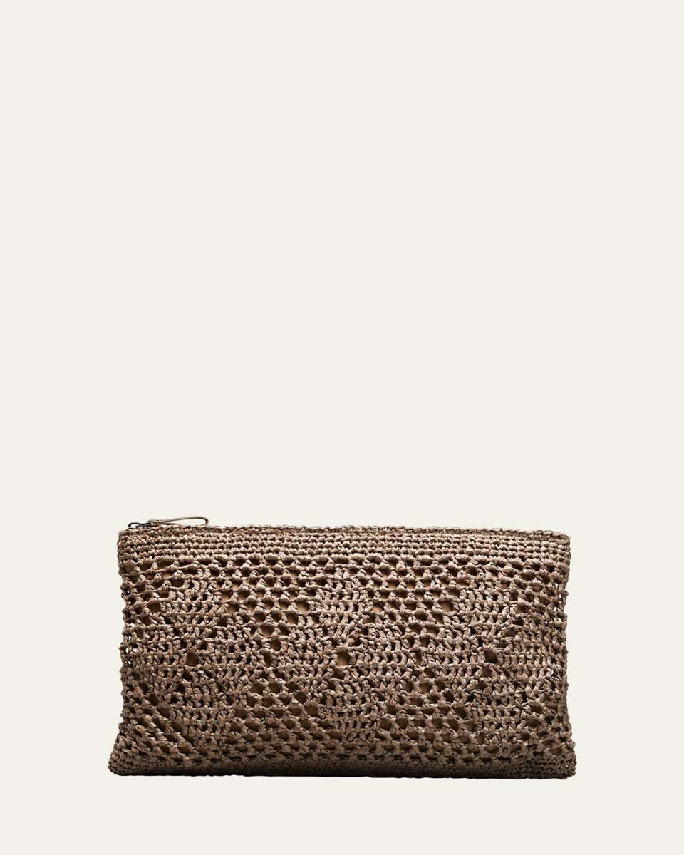 Woven Raffia Zip Clutch Bag